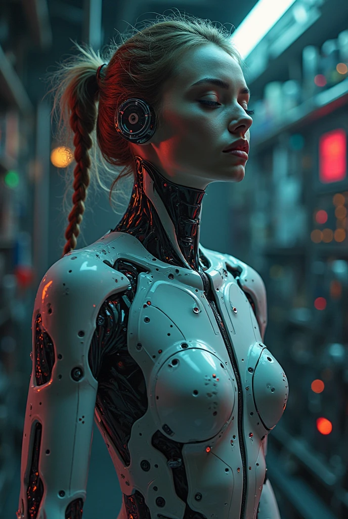 a cybernetic biomechanical girl, cyborg, intricate mechanical details, glowing circuitry, bionic limbs, futuristic, sci-fi, concept art style, dark moody lighting, dramatic shadows, neon colors, cinematic composition, highly detailed, 8k