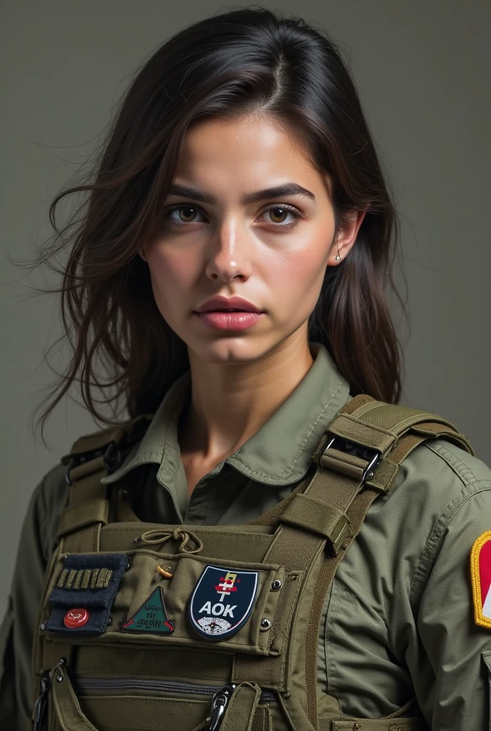 Girl Brown Skin Military with Brown Hair