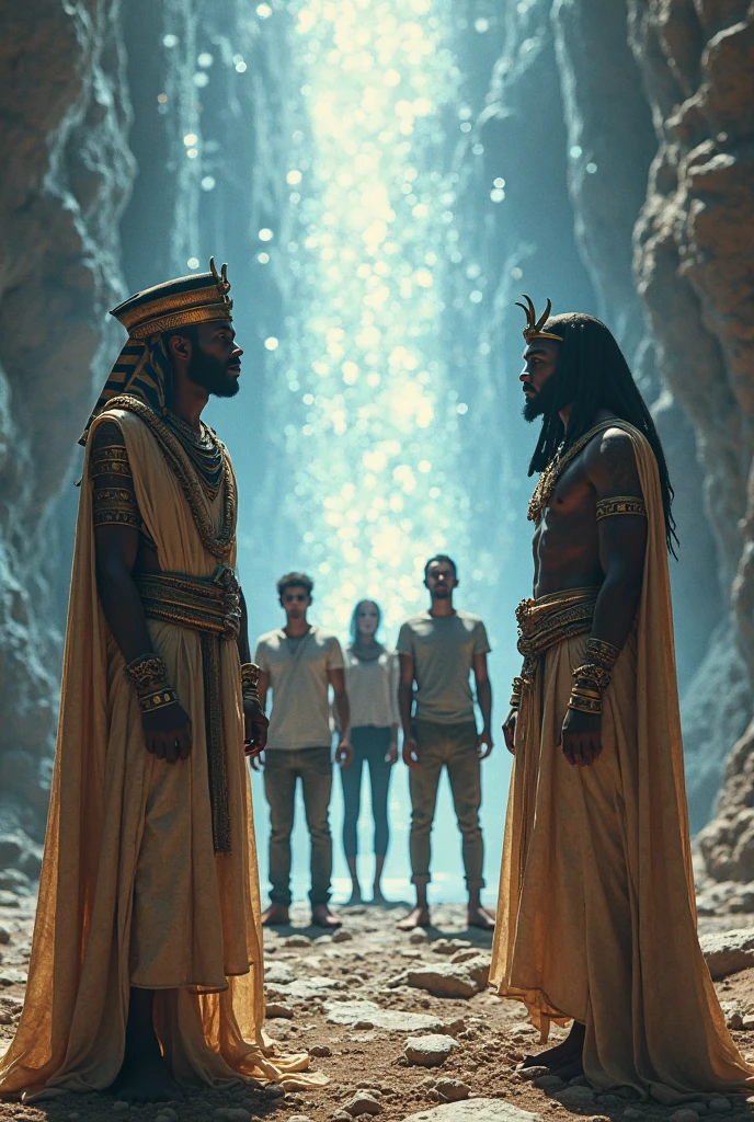 Ancient Egyptian city with 4 guards facing the camera two female two male black