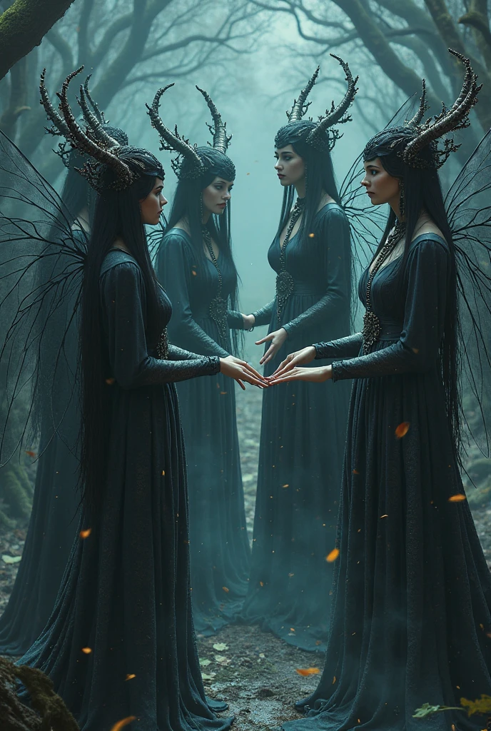 Make a dreamy mysterious horror style image symbolizing the embracement of nature, embrace ancient cults, embrace life and death, symbols