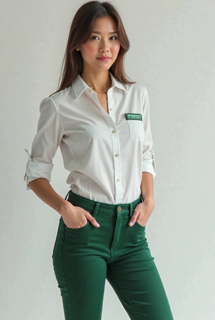 ((Mejor calidad)), ((Obra maestra)), (detallado), cara perfecta, en oficina, usando traje, bien vestida, blusa, pantalos ajustado, high heels, only white polo