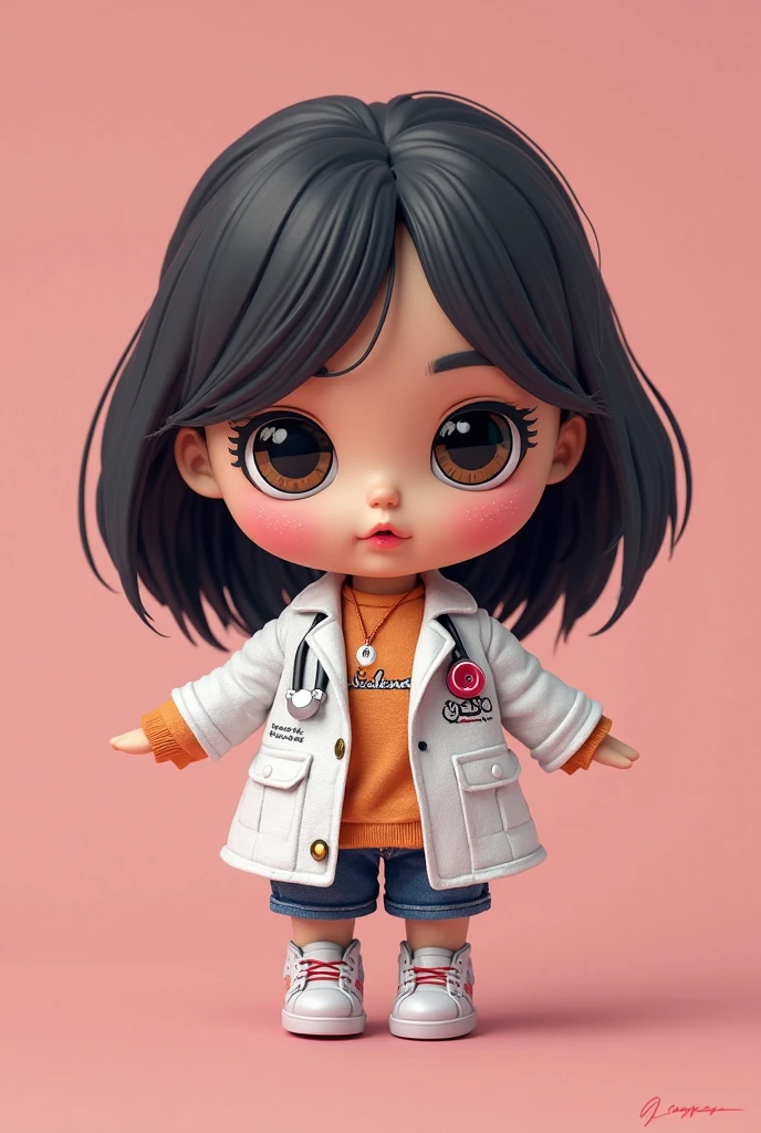 masterpiece, best quality, 1boy, tiny, small, sticker,background minimal, full body, anime style, cartoon, chibi, black hair, lab coat