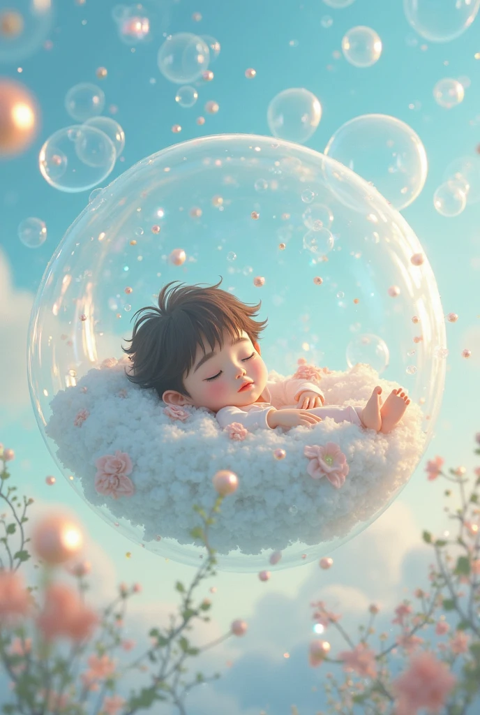 Child floating in a bubble surrounded by pink flowers, child, japanese cartoon style, cute detailed digital art, 中 元 节, 🚿🗝📝, anime wallpaper 4k, anime wallpaper 4 k, anime art wallpaper 4k, anime art wallpaper 4 k, cute digital art, trending anime artwork, anime cover