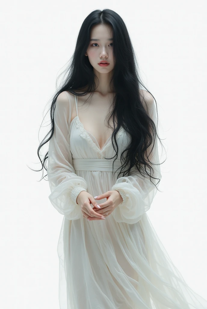 (oil painting:1.5), \\ A woman with long black hair and white flowers in her hair is lying down in a field of white flowers., (Amy Seoul:0.248), (Stanley Artgerm Lau:0.106), (Detailed drawings:0.353), (gothic art:0.106)
