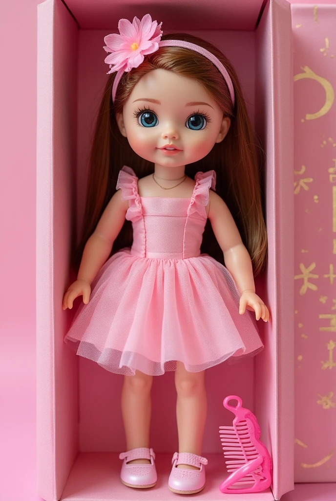girl in pink flowy dress with bow on the bust. Place background with princess castle and rainbow. Develop this art in Full HD, Focus on your cinematic touch, Disney Pixar Animations Style