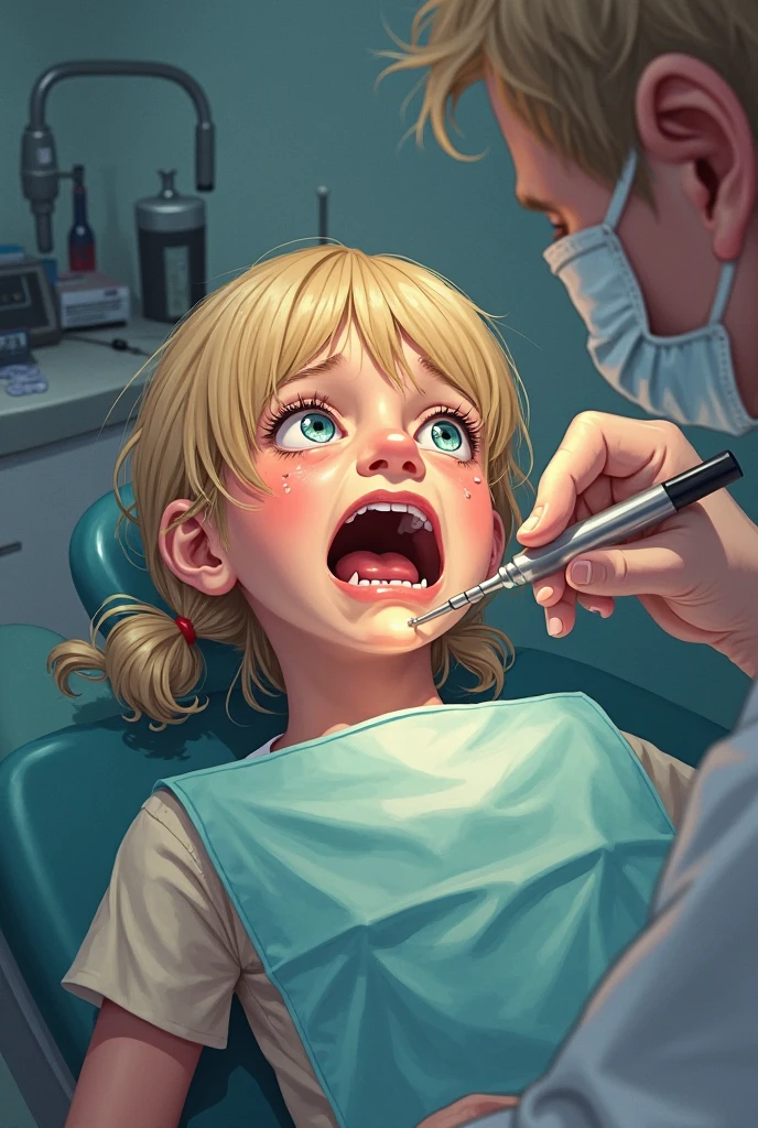 girl，Caries treatment，dentist，it hurts，scared，Open your mouth