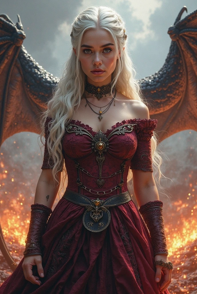 Game of Thrones, dragons, surrealism, beautiful blonde, epic background