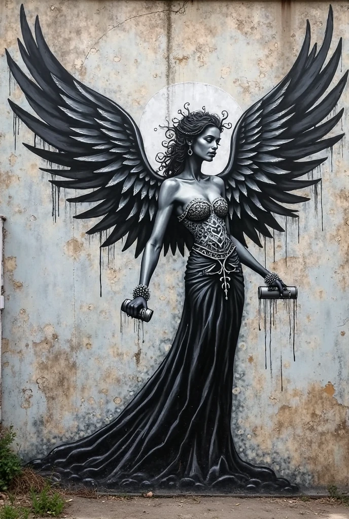 Six-Wing angel tatoo with time, rune words for man
