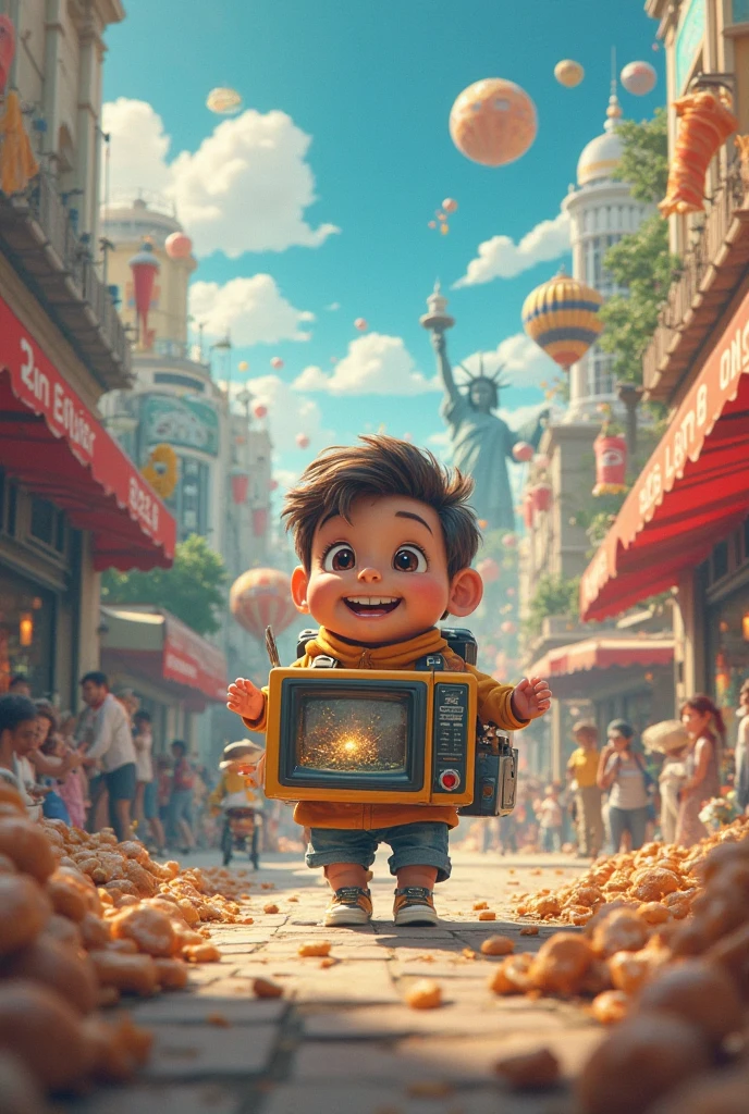 I want a photo from the fun pixar movie.It's a boy with cyan skin and a pencil in his hand