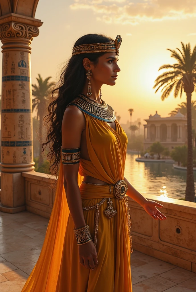 Empowered Cleopatra, beautiful and sensual, medium brown skin, full body and with a snake