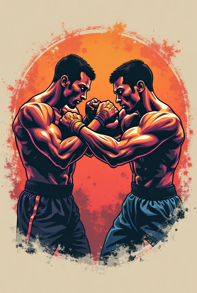 A 2 20 years old guys standing in front of each other like going to fight their whole body colour black we don’t see them and background should be like comic style art! Overall size of 2 guys in image is kinda medium- small to add some text there