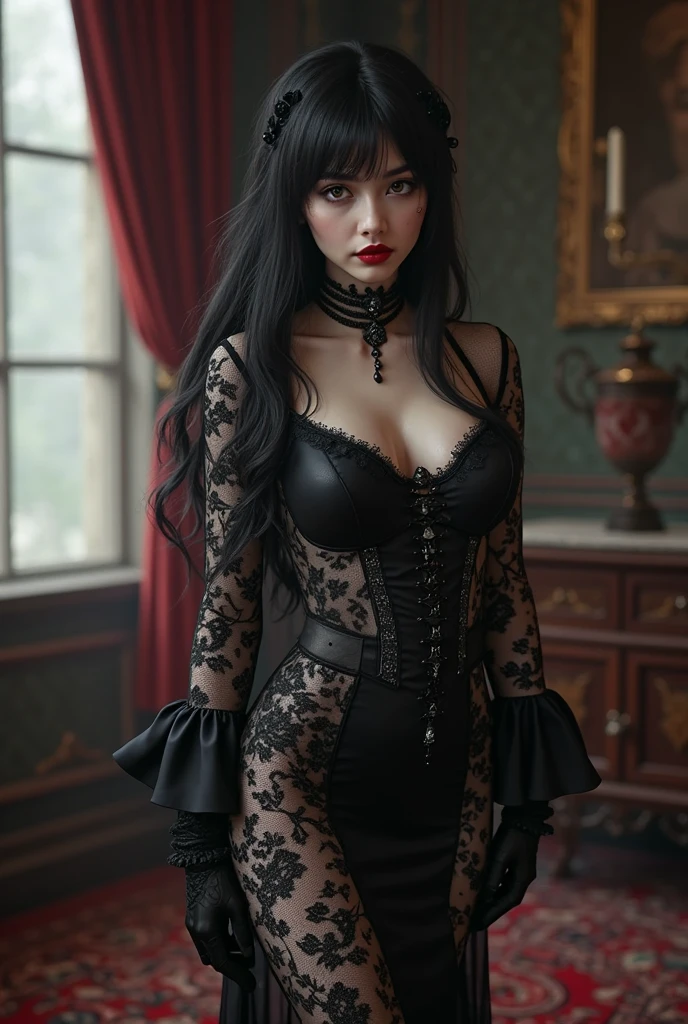 super detailed face, Gothic and luxurious, NSWF , Grandes guide, slim full body 1.2 2d