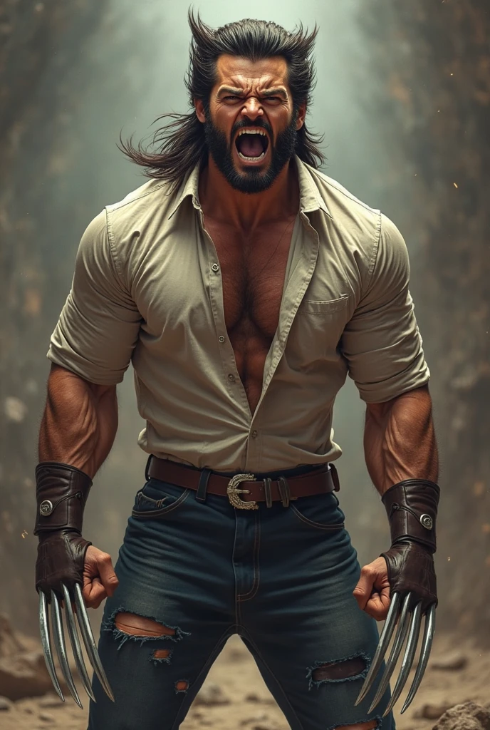 A man transforming into a werewolf as his tail grows from his spine and he screams in pain