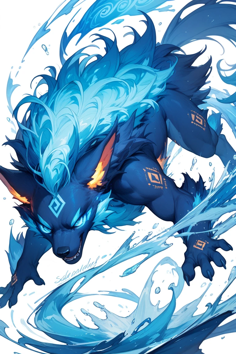 ultra-detailed, masterpiece, masterwork, high quality, best quality, hdr, posted on e621, (by darkgem), (nature, sea), nsfw, male, solo, (chibi), (blue little body dragon), hairy dragon, (long silver hair, yellow eyes, white shark body), (nude, foreskin, small penis, balls), dynamic pose, front view, dynamic angle, (wet body, )