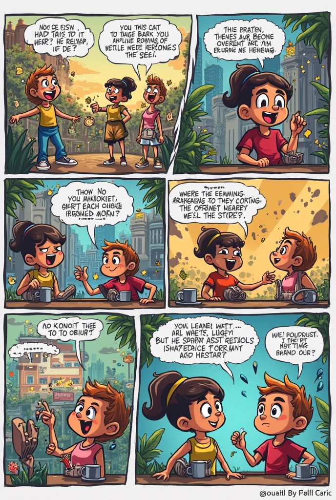 Can you create a comic strip for me with homophonous words, homographs and paronyms in Spanish? 