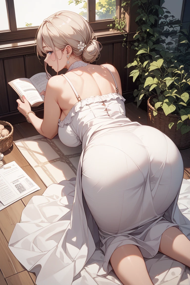 Ukiyo-e style, Kate Greenaway, Margaret Tarrant, animesque surreal fanciful wondrous strange Whimsical Sci-Fi Fantasy Rotating Celestial Globe Girl Alchemy Library The Secret of the Creation of Heaven and Earth The Moon Is Full Solo girl huge breasts large ass, scanty clothes sweet innocent sexy beautiful face, hyperdetailed high resolution masterpiece