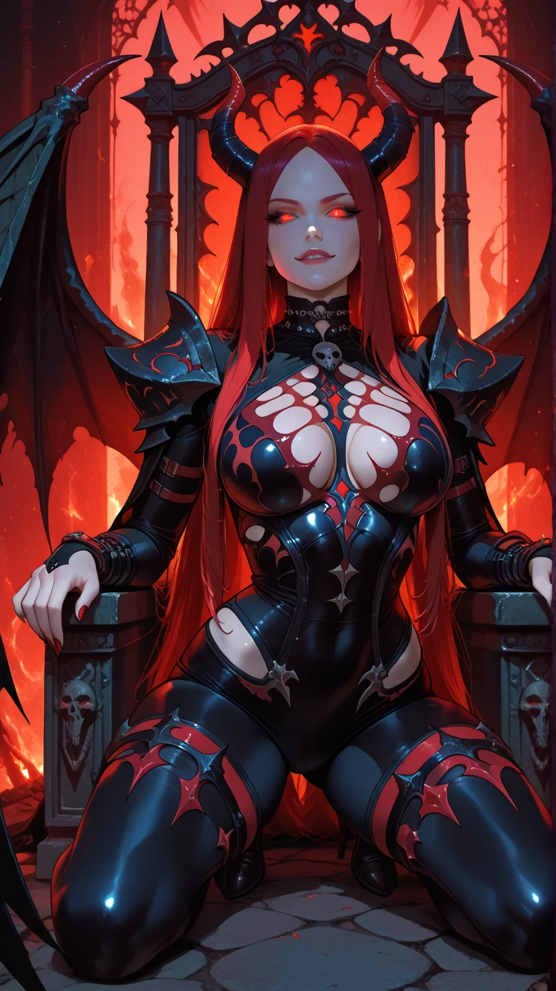 solo, super smooth photo, full body image Unreal Engine 5 8K UHD, woman, bright color scheme, detail, tattoo details, best quality, masterpiece, official artwork, integrated 8k wallpaper, Highly detailed, sharp focus, dynamic pose, body part , beautiful female Demon character concept art, futuristic demon, naked super big breasts, naked vagina, naked navel, devil shell, muscular body, facing the audience, curvy body, hot face, ((naked)), long red hair, ((two devil wings)),