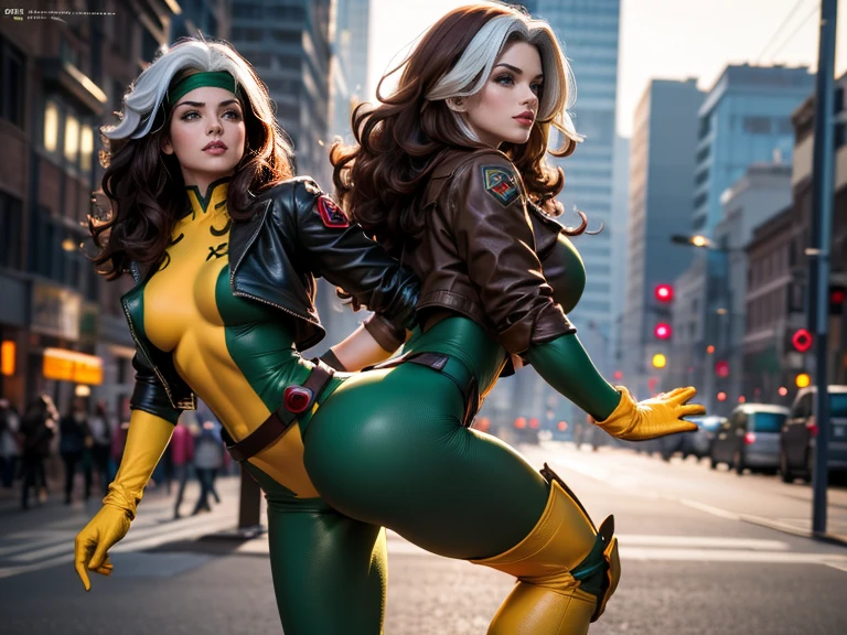 (Nova Iorque: 1.3), (quadrado do tempo), (piece of master, melhor qualidade: 1.2), Classic Rogue, 1 girl, (Kate Beckinsale), somente, cabelos longos, seios, sorrir, seios grandes, brown hair, olhos verdes, suit jacket, cabelo grande , cabelos brancos, cabelos multicoloridos, separated-lips, roupas abertas, Omoplatas, Cabelos em dois tons, jaqueta aberta, outlined lips, Bodysuit verde e amarelo, umbigo coberto, maquiagem, musculoso, headband, pele apertada, roupas multicoloridas, muscular female , franja tingida, bodysuit multicolorido, bodysuit verde, bodysuit amarelo , Looking at the Viewer, (mediuml breasts: 1.3), (seios pendurados: 1.3), (seios cheios: 1.3), (realismo: 1.5), (Realisitc: 1.4) , (Absurdidade:1.4), 8k, ultra-detalhado, Mulher bonita detalhada, (somente:1.4) , 1girl, (Visualizador voltado para:1.2),