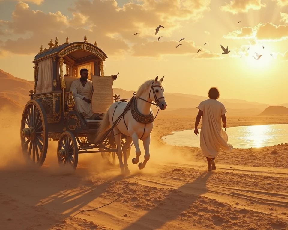 A young skinny prince white skin beautiful face handsome shirtless in a small Roman carriage with 4 horses in the desert