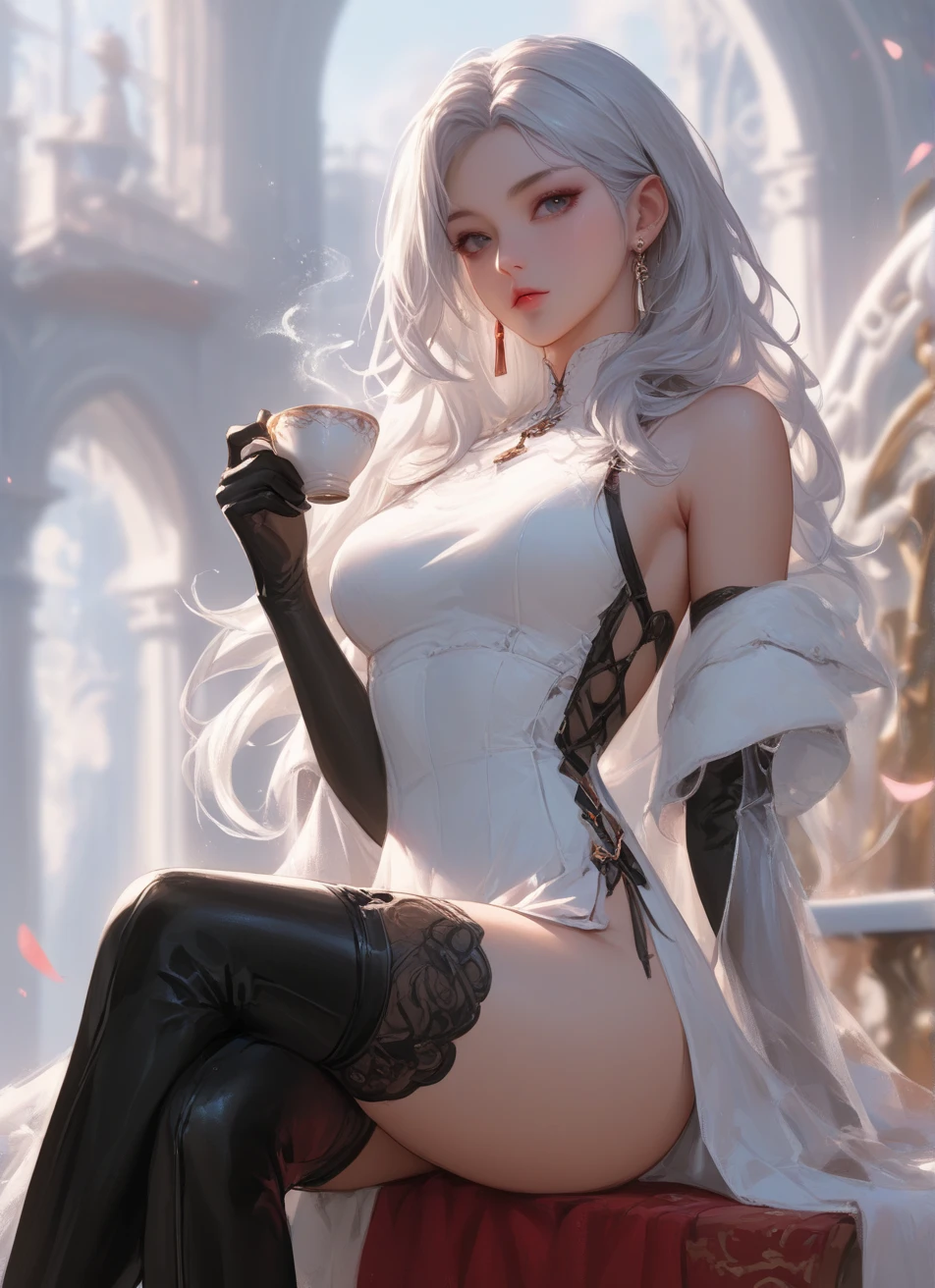 ((Masterpiece, Highest quality)), Detailed face, CharacterDesignSheet, full bodyesbian, Full of details, Multiple poses and expressions, Highly detailed, Depth,Martial arts girl,double-ponytail,the white tiger,estilo fantasia,Extremely beautiful,High Balance, Natural light, Lace,lacepantyhose,Sunny décor