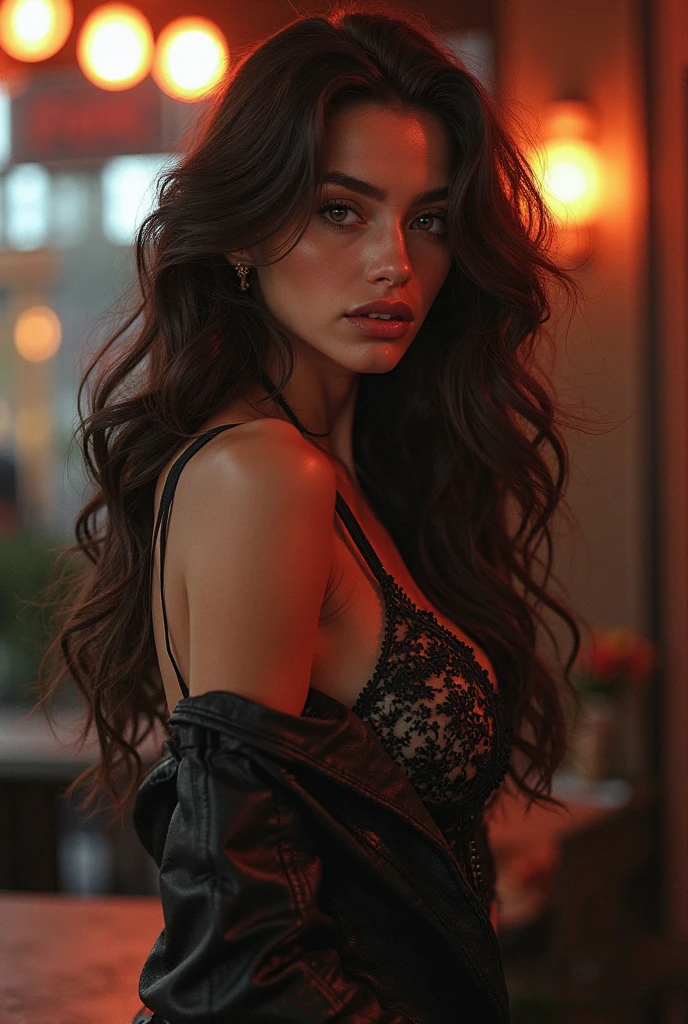 ((Fisheye)) ((high angle shot))One ultra hot gorgeous European woman. Age 23.Instagram model. RAW, beautiful woman, (extra long wavy brown hair), ((detailed face:1.2)), ((detailed facial features)), (finely detailed skin), (high detailed deep cleavage cyberpunk ((steel)) dress), cyberpunk snowy megacity environment at night, (cold colors), damp, moist, reflection masterpiece) (perfect proportion)(realistic photo)(best quality) (detailed) photographed on a Canon EOS R5, 50mm lens, F/2.8, HDR, (8k) (wallpaper) (cinematic lighting) (dramatic lighting) (sharp focus) (intricate)