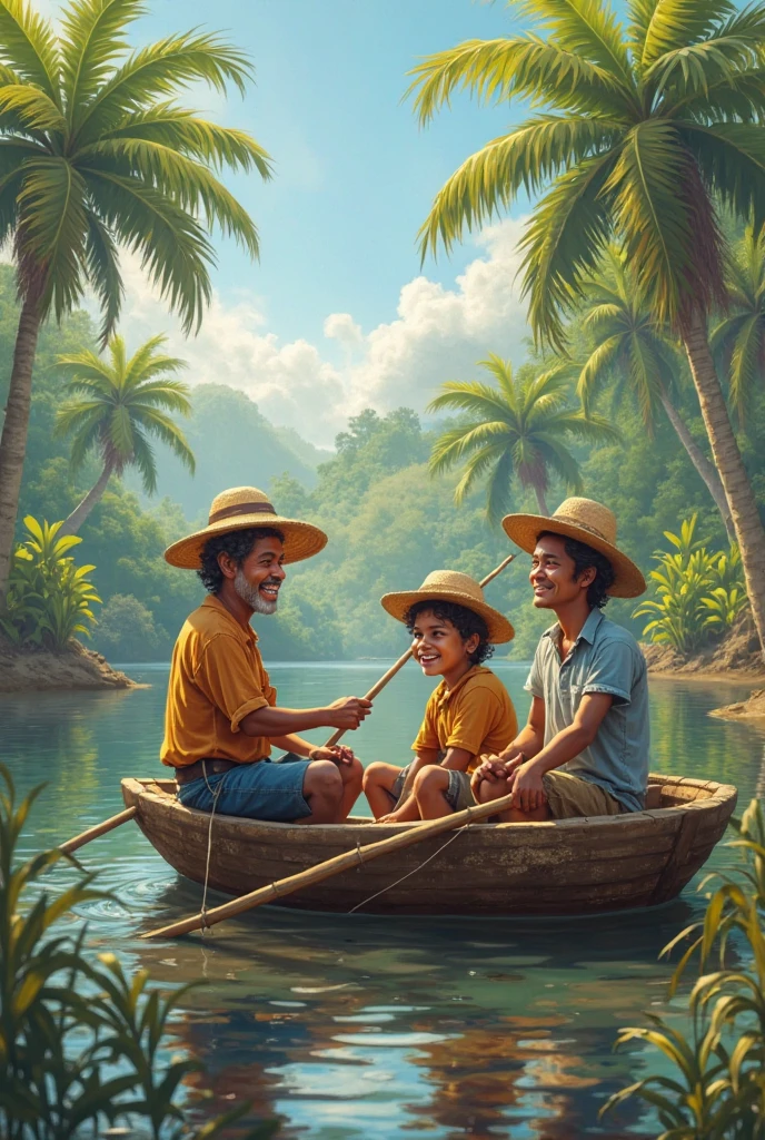 A India man and a boy in a boat
