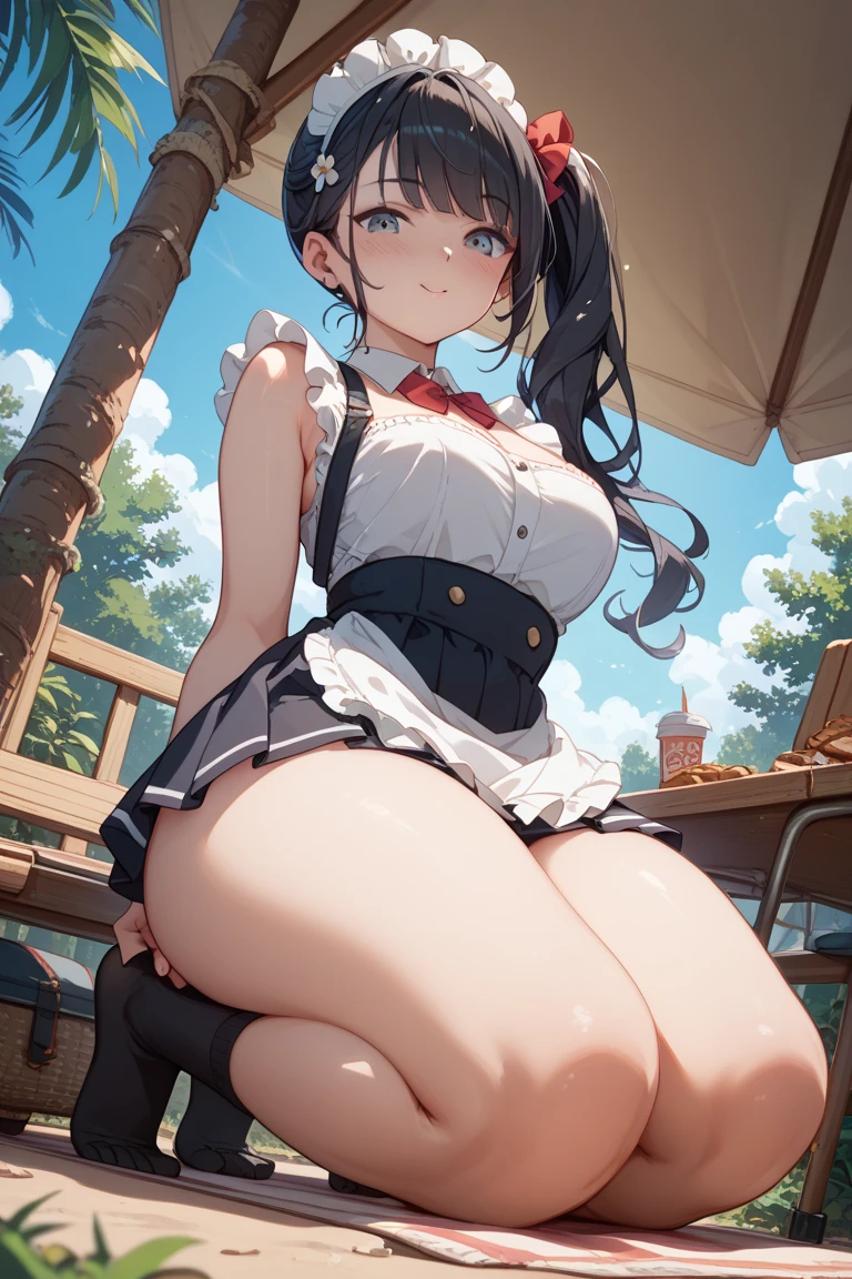 Yunyun, huge breasts, skirt, thighhighs, standing, full body, corset