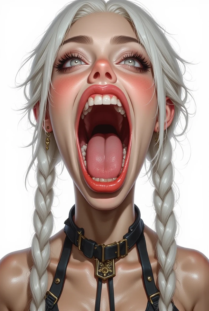 ,perfect skin, extreme detail, detailed face, <lora:bigMouthsVore_bigMouthsV1:0.65>, (masterpiece), 1girl, (best quality), solo girl, (throat), (large amounts of saliva), ((breath)), (uvula), pov, complete face, tongue out, immintent vore, nude, large breasts, red eyes, pale skin, vampire, sharp teeth, pointy teeth