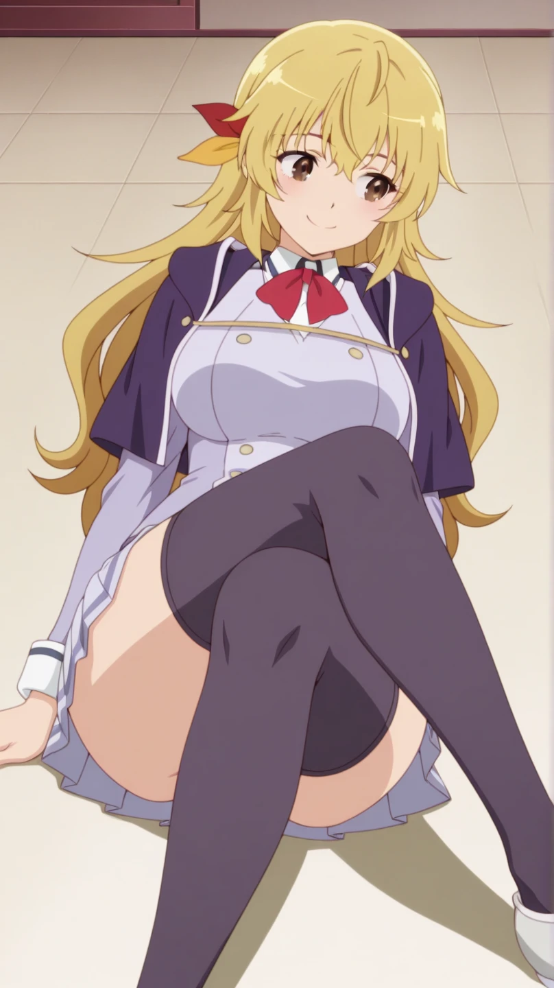 (best quality, masterpiece:1.1), 1girl, solo, beautiful detailed eyes,
random clothes, underwear, panties, blonde_hair, red bow, large breasts, blue_eyes, cleavage, navel, open_shirt, long_hair, white_panties, x hair ornament, emerald necklace, nose_blush, bow_panties, hair_ornament, collarbone , looking_at_viewer, choker, thighhighs,
long hair, red bow,
other world, parallel universe,