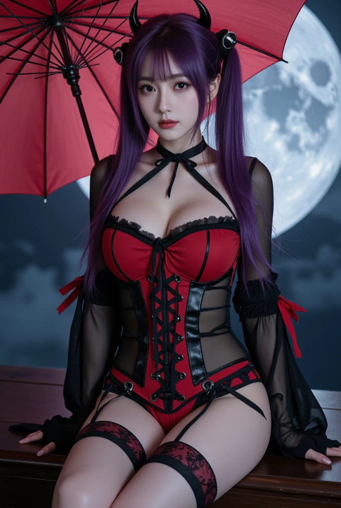 Highest quality、Masterpiece、(((Thick fog of darkness、Black forest)))、Japanese demon girl、Black Lingerie、Cute lower body、Sexy angle