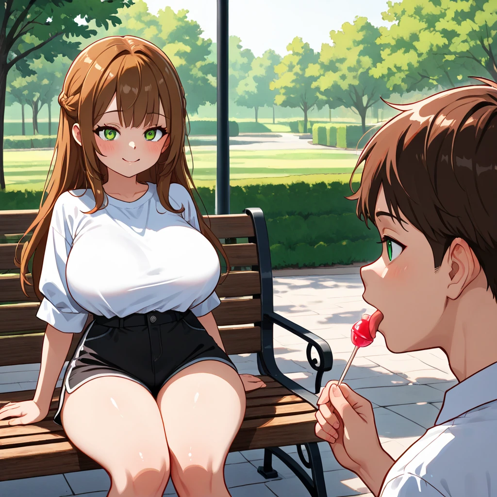 bridge with a large gap, girl and boy, 1 girl, long hair, Brown hair, exposed bare breasts, letterman jacket, 1 boy bare legs inserts penis into girl, loose hair, windbreaker, multicolored hair, size difference, outdoor sex.