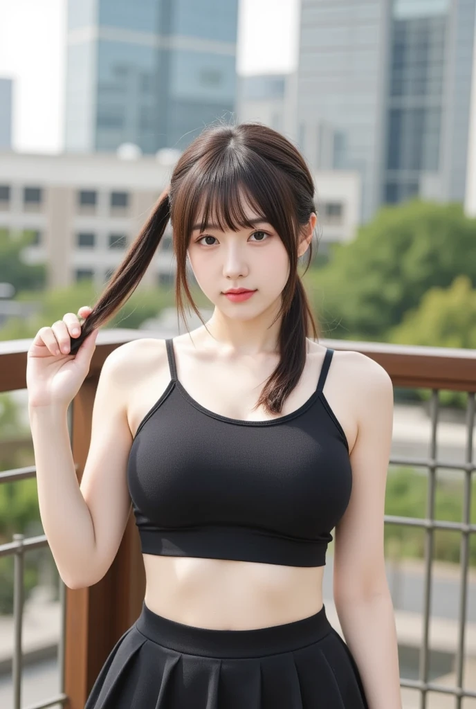 masutepiece, best quality, illustration, ultra-detailed, fine details, high resolution, 8K wallpaper, perfect dynamic composition, beautiful detailed eyes, natural lips, sexy crop top shirt, big breasts, cleavage, short shorts, random sexy pose, full body