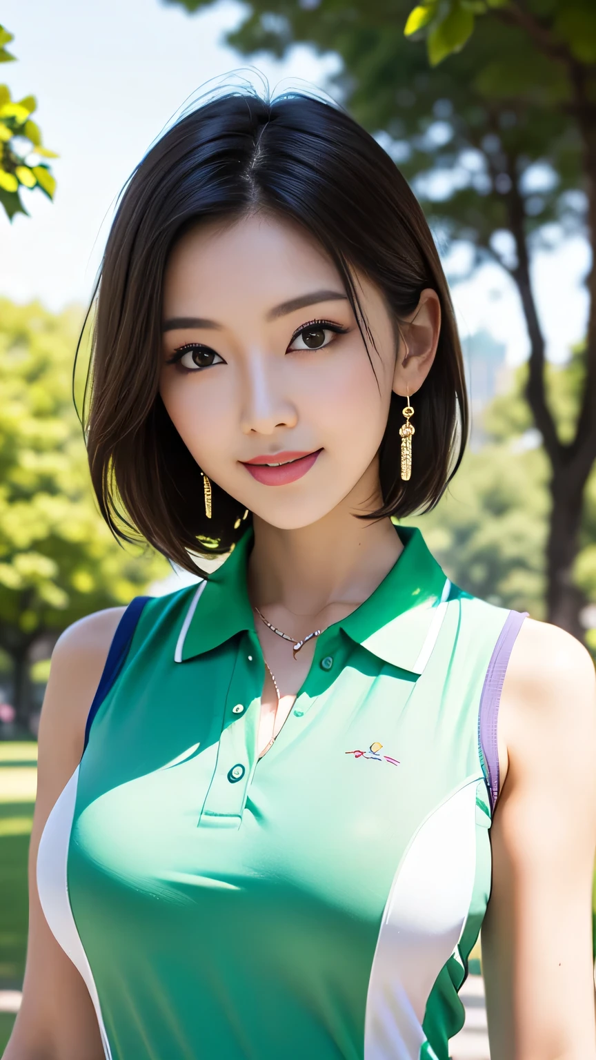 (highest quality、table top、8K、best image quality、Award-winning work)、one beautiful woman、Shining beautiful skin、(most stylish tracksuit:1.2)、(Unzip the jersey and show a little cleavage:1.3)、(The most natural and perfect tracksuit:1.4)、Shining ultra-high definition skin、(accurate anatomy:1.3)、A gentle smile looking at me、(seduce me:1.1)、(photo from the chest up:1.05)、(close up of face:1.2)、Standing gracefully、(Blurry park background:1.2)、portrait photography、(draw softly and smoothly:1.1)、(very bright and vivid:1.1)、very romantic、光を受けてShining beautiful skin、(very bright and refreshing:1.2)、(the most detailed and perfect face:1.1)、(most detailed glowing eyes:1.1)、(beautiful and moisturized skin:1.1)、(1 person:1.1)、(alone:1.1)