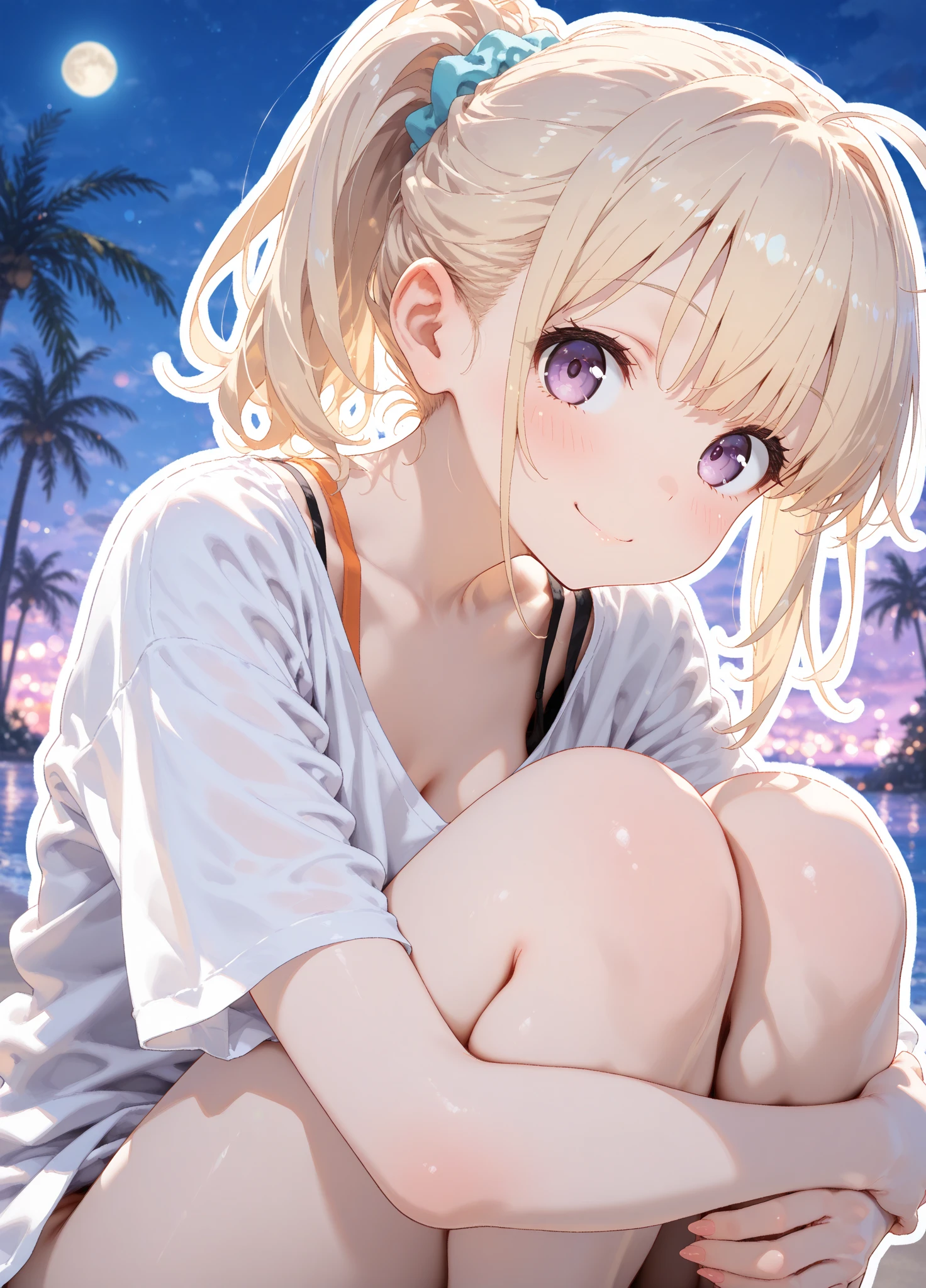 ((Masterpiece, Excellent)), (1girl), (()), Yellow Hair, Halo, Bangs, Big, Slim, [Wide Buttocks], Instagram (Realistic, High Resolution), Evening, City Street, Squat, Bare Body, Bikini, Sexy Underwear, Cuming, Intimate Underwear, Shy, Blush, Crying, Urinat, Binding, Wet Body, (Night), Starry Sky