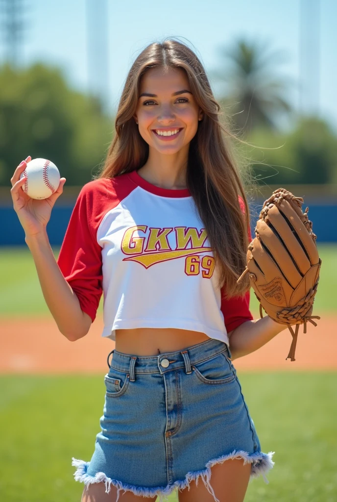 Maggie Rogers wearing a baseball cap dressed lightly in a stadium smiling