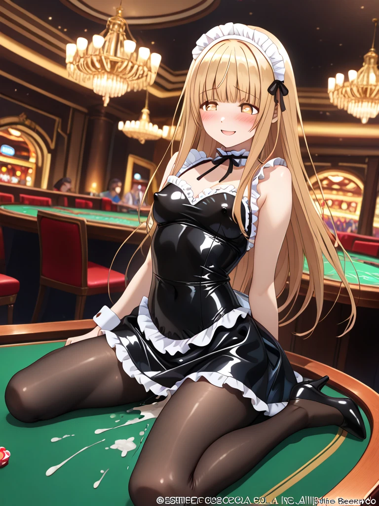 Absurd, Super detailedな,(In 8K:1.3),Masseter muscle area,(masterpiece:1.2)、(Highest quality)、4K、Super detailed、(Movement Structure:1.4)、(Shining Lights、Atmosphere lighting), High resolution, Best Quality、(One girl:1.4),Super detailedな,Bright colors、Treebreak Production Art、(Warm color light source:1.2),High-level image quality、Fine image quality、Intricate details,Volumetric Lighting,Realism BREAK、Profile、 Idol face、15 years old、Very beautiful face and eyes, Beautiful images、 natural make up、big eyes、 (Big Tits:1.1)、 (glossy skin :1.5)、 ( blonde hair,blunt bangs、straight hair:1.2), (smile:1.4), Eye color: Dark black 、 (Bunny girl:1.5)、rabbit ears、Fishnet tights、corset、 Plump thighs、 (casino:1.5) 、 (Baby Face:1.4)、