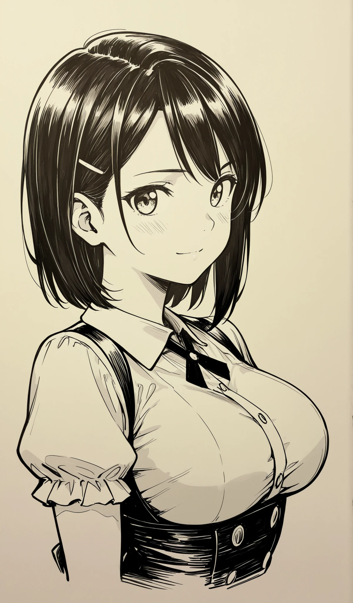 highest quality, masterpiece, Monochrome, Traditional Media, Pencil drawing, One girl, Big Breasts， ＪＫ, tears, Freedom girl character，target eye