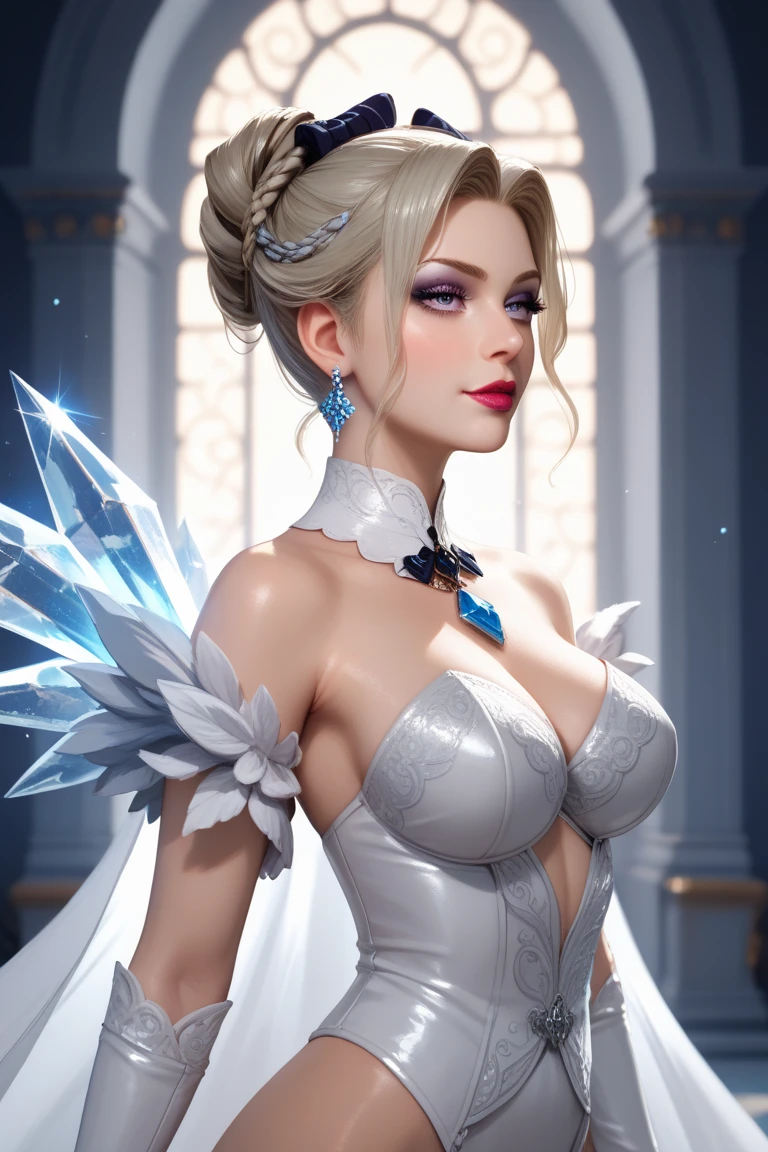 a woman in a silver dress with a necklace and a necklace, artgerm. high detail, detailed digital anime art, cleavage, extremely detailed artgerm, beautiful alluring anime woman, artgerm. anime illustration, artgerm detailed, 8k high quality detailed art, style of artgerm, ((a beautiful fantasy empress)), detailed fantasy art