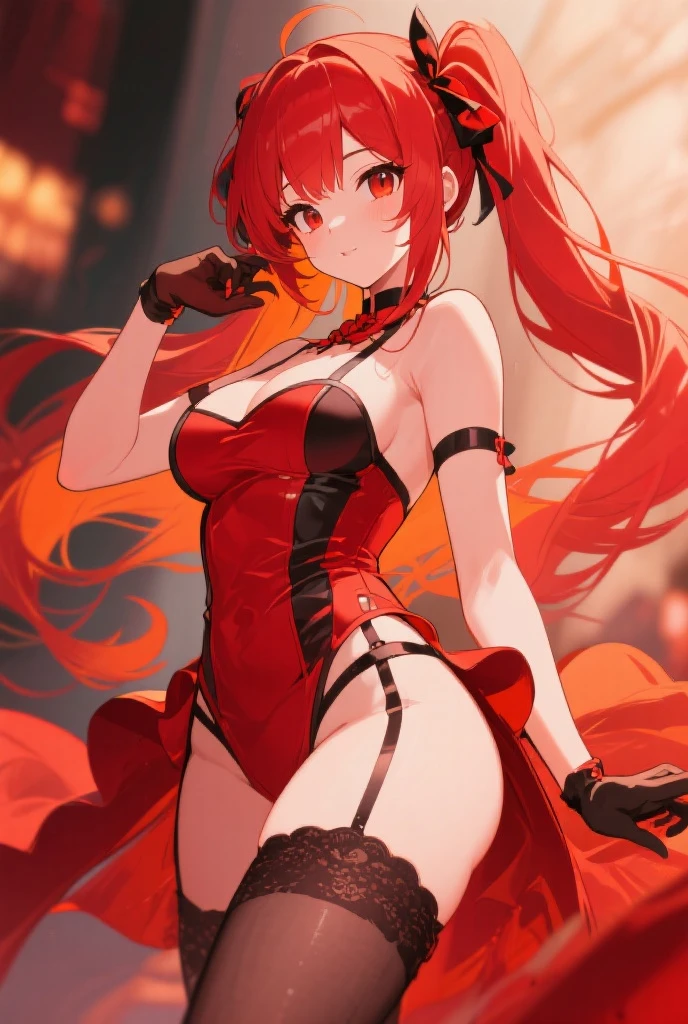 Rias Gremory. fondo animado dragon rojo adornos llameantes rojo carmesi, pelo rojo, cabello rojo y rizado, senos enormes