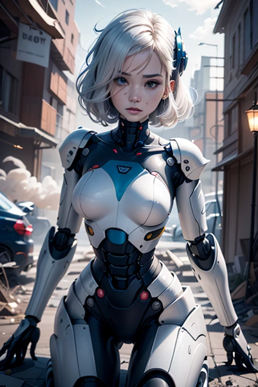 (RAW shooting、highest quality、master piece)、(real、photorealistic)、(super detail)、Extremely detailed CG、8K、アンrealエンジン、3D rendering、beautiful mechanic、((high contrast))、(High chroma)、(sharpness)、((very delicate and beautiful))、reflected light、highly detailed background、(cyber punk、Mechanical City、future city)、 ((anatomically correct))、one woman、light blue hair、shortcut、beautiful and delicate hair、(detailed beautiful eyes、detailed beautiful face)、highly detailed skin、((very shiny skin、juicy skin))、gloves、dark gray cyber suit、shiny surface、cleavage、((cowboy shot))、bike、combat vehicle、combat mecha、action pose、fighting pose、model pose