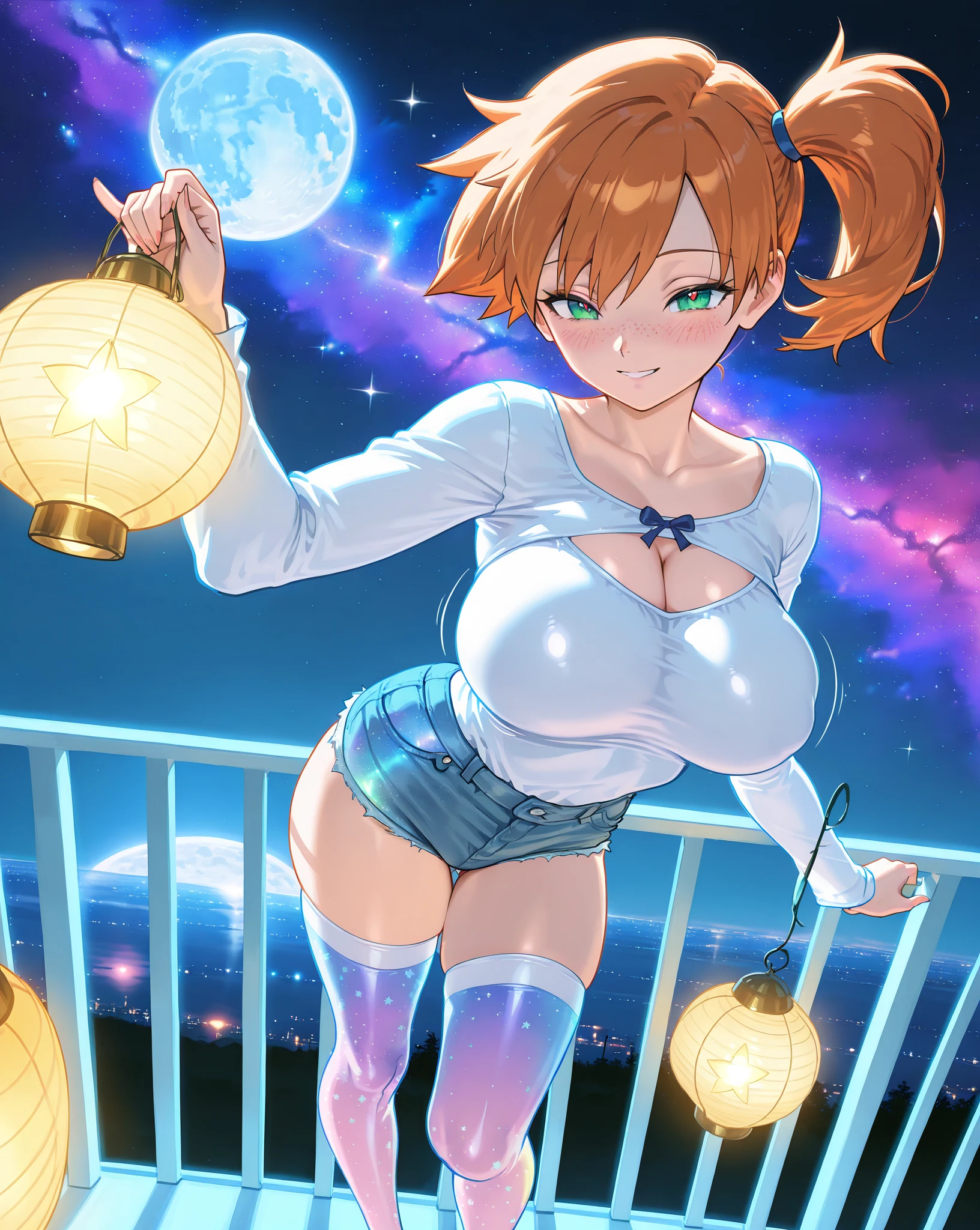 (masterpiece), (highest quality), ((Super detailed))、(super delicate)、Cute naughty martial artist、Pastel colors hair、(large breasts:1.2, Thighs:1.2, thick legs:1.2, curvy:1.2)、Gorgeous、yellow orange hair, (undercut, short two side up, short hair:1.2), (naked:1.4), standard height, (blush:1.2, fang:1.2, ;d), fighting stance