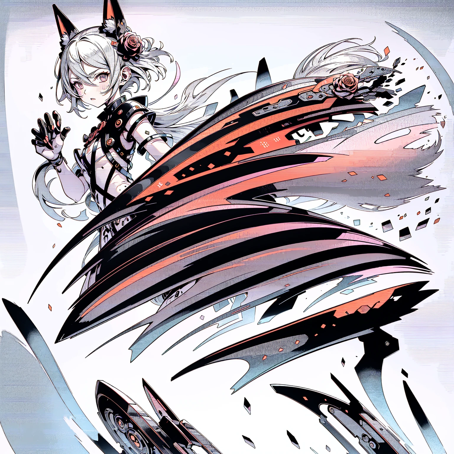 ((Highest quality)), ((masterpiece)), ((detailed)),(Browsing Caution) 
(8k) delicate　
(Gray bodysuit)((girl,Jet black penis)) 
Long Hair, hot, Glowing Skin　