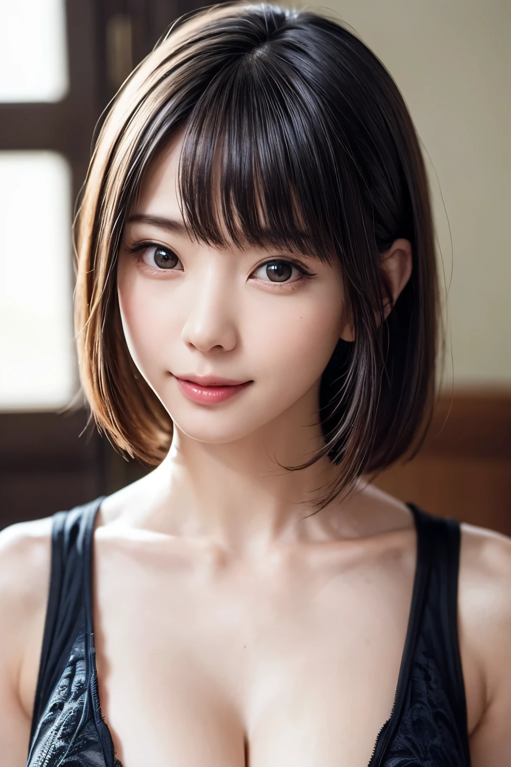 1 girl、highest quality、Realistic、alone、Written boundary depth、Natural soft light、Daytime、charm、Beautiful Face、Cleanliness、Pure Face、White skin、cute、short hair、bright hazel eyes:1.6、Beautiful Lips、bangs、Beach、Light of the sun、Nedium Breast Body Esbian、((黄金比のBeautiful Face、 対称性のあるBeautiful Face))、Long neck、show me your ears、Stick out your ears。bangsのあるきれいな短いボブヘア、smile with your mouth closed、Perfect hands指、Perfect hands、Perfect body、Perfect Face、Shine a light into your eyes、Perfect Anatomy:1.6、とてもcuteスーパーモデル:1.6、{Huge|big|Hugeな|Mega} chest, chestの谷間、smile:1.6、Very beautiful teeth:1.6