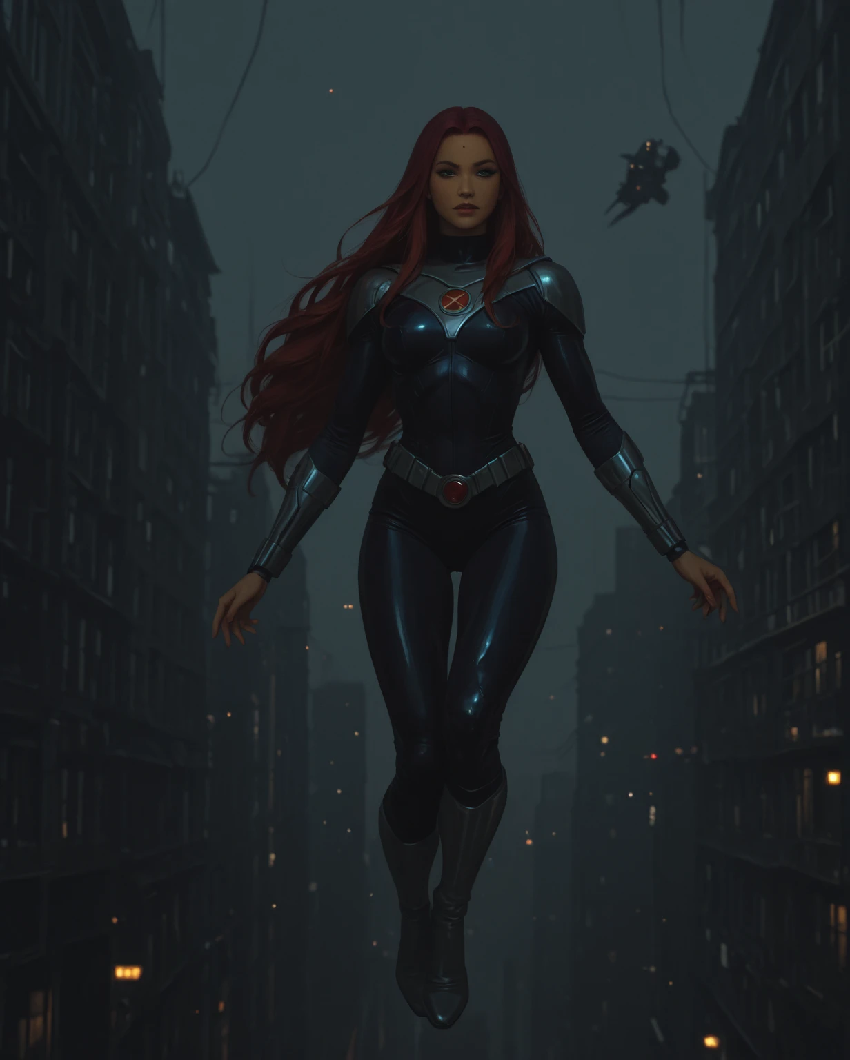 masterpiece,best quality,highres,realistic,1girl,full body,<lora:black widow:0.6>, bodysuit,red_hair,long_hair,standing