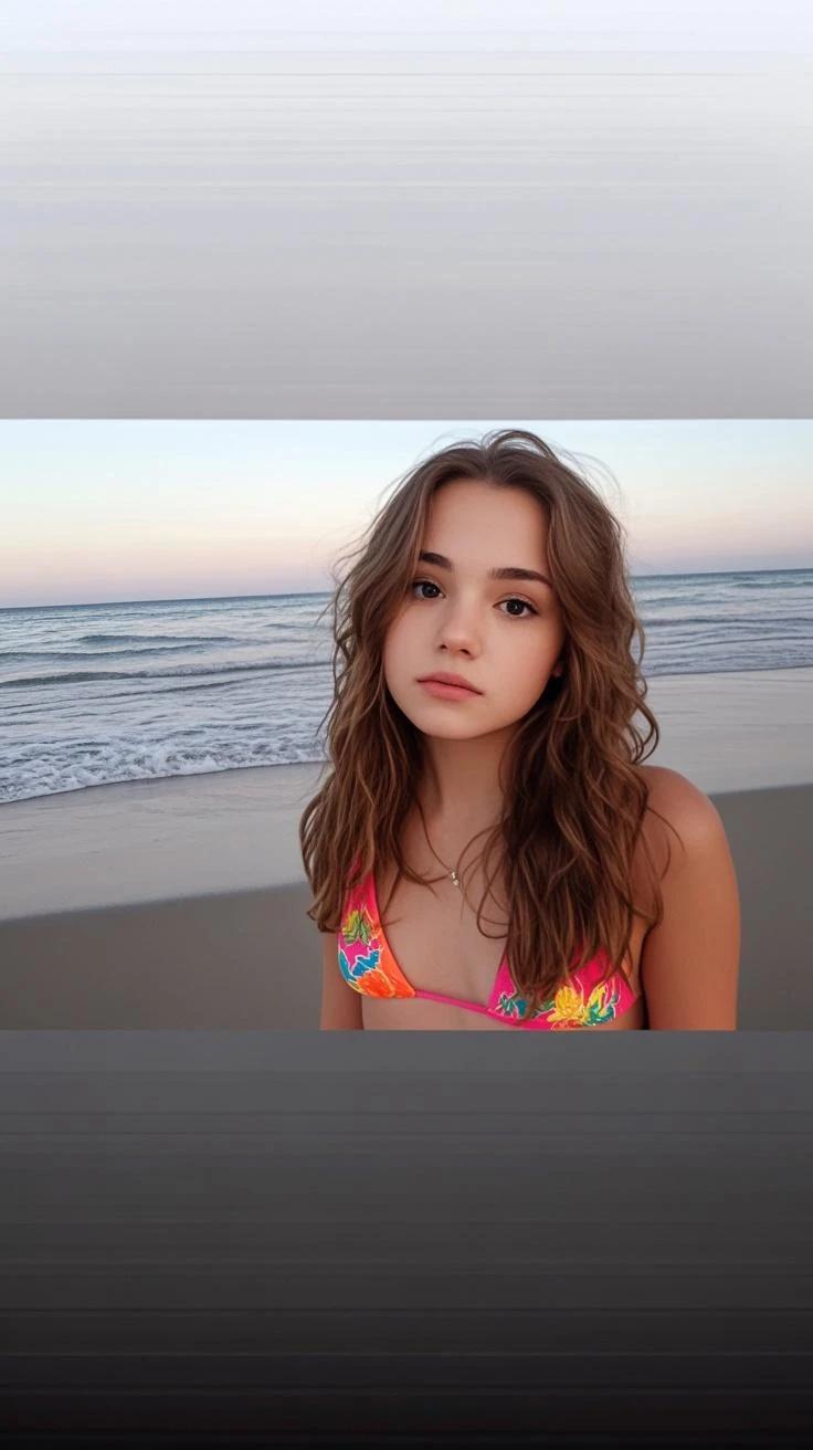 little girl, about s old, kneel ask forgiveness. Shaggy hair
Wearing light purple off shoulder sweater and latex shorts
Eyes focus but smiling, detailed finger
On a boat in beautiful lake full of flower