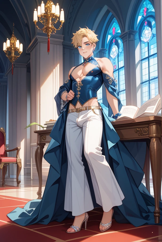 ((A young adult blond male with huge manly sagging pecs wearing erotic breast curtain mini dress)), he is posing seductively bystanders watching him, NSFW, yaoi, hentai, porn, (his penis is erect and lifting through curtain dress), (artstyle inspired by nucarnival), very erotic shot, visible testicles, he is posing seductively, hardcore sex with orc,