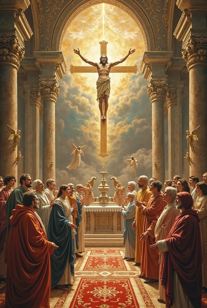 Imagem de Jesus na cruz com muitas pessoas, catholic religious art, pintura religiosa renascentista, pintura religiosa, Directed by: Cristofano Allori, Arte Sacra Renascentista, Christian art, Holy, imagens sagradas, Jesus Cristo, arte sacra, pintura da igreja, ascension, late gothic religious paintings, Directed by: Aleksander Kotsis, Cristianismo ortodoxo, Amazing