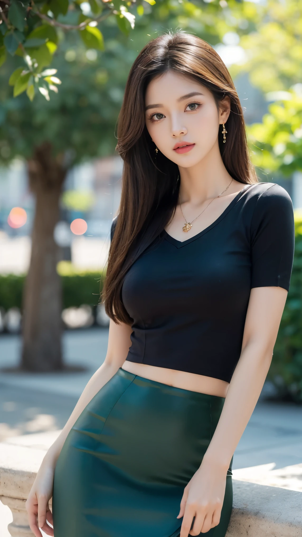 (bare breasts:0.2)best quality, ultra high res, (photorealistic:1.4), (green long hair:1.3), (azur lane\), 1girl, (Kpop idol), nsfw, slender body, looking at viewer, cute, detailed face, contrapposto, smooth skin, perfect anatomy, white camisole, pure black pleated skirt, cityscape, night, rain, wet, professional lighting, shopping mall rooftop cafe, outdoor, no teeth