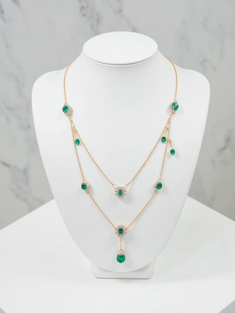 Close-up of woman wearing emerald necklace, Necklaces on display, Wear multiple pendants, emerald tiara and necklace, emerald jewelry, Luxury Neckwear, green jewelry, bulgarian style, exit tiara and necklace, bvlgari jewelry, YouTube video screenshot, Julia Sardinia, exit, author:Eva Gonzalez, excellent, Very very beautiful, cartier style
