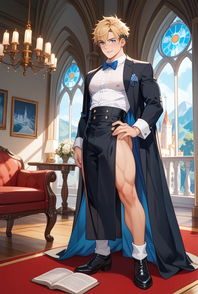 Best quality, masterpiece, intricate details, transparent ghost of muscular man, wearing victorian era clothes, visible penis outline, walking down haunted hallway, gay, homoerotic, best view, manga art style, perfect fingers, no watermark, no logo, no signature